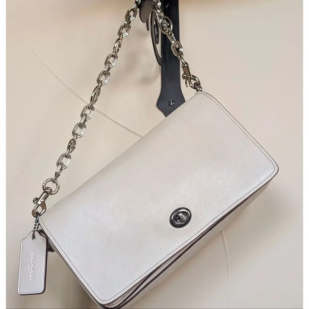COACH Dinky Genuine Bag In Chalk Crossbody/Clutch With Extra Chain Strap